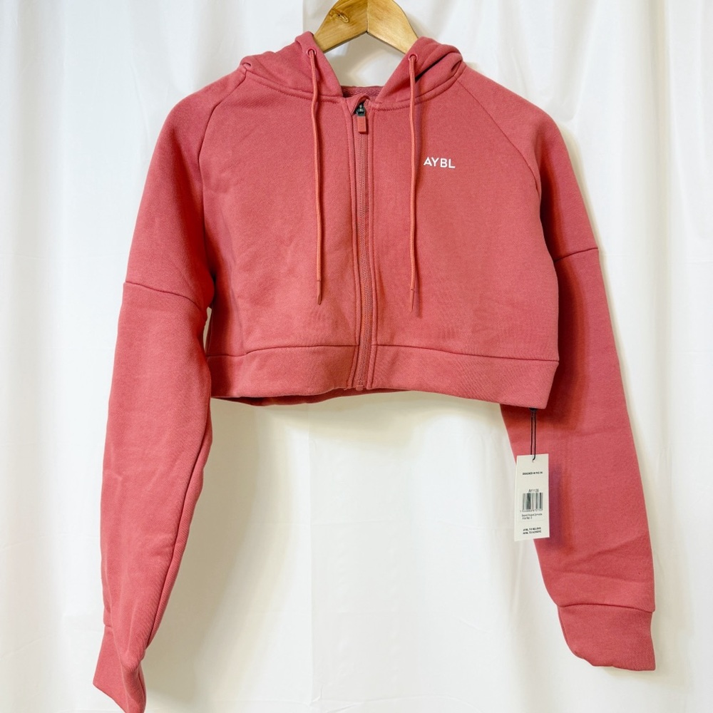 AYBL Beyond Cropped Zip Hoodie Brick Red Small NWT